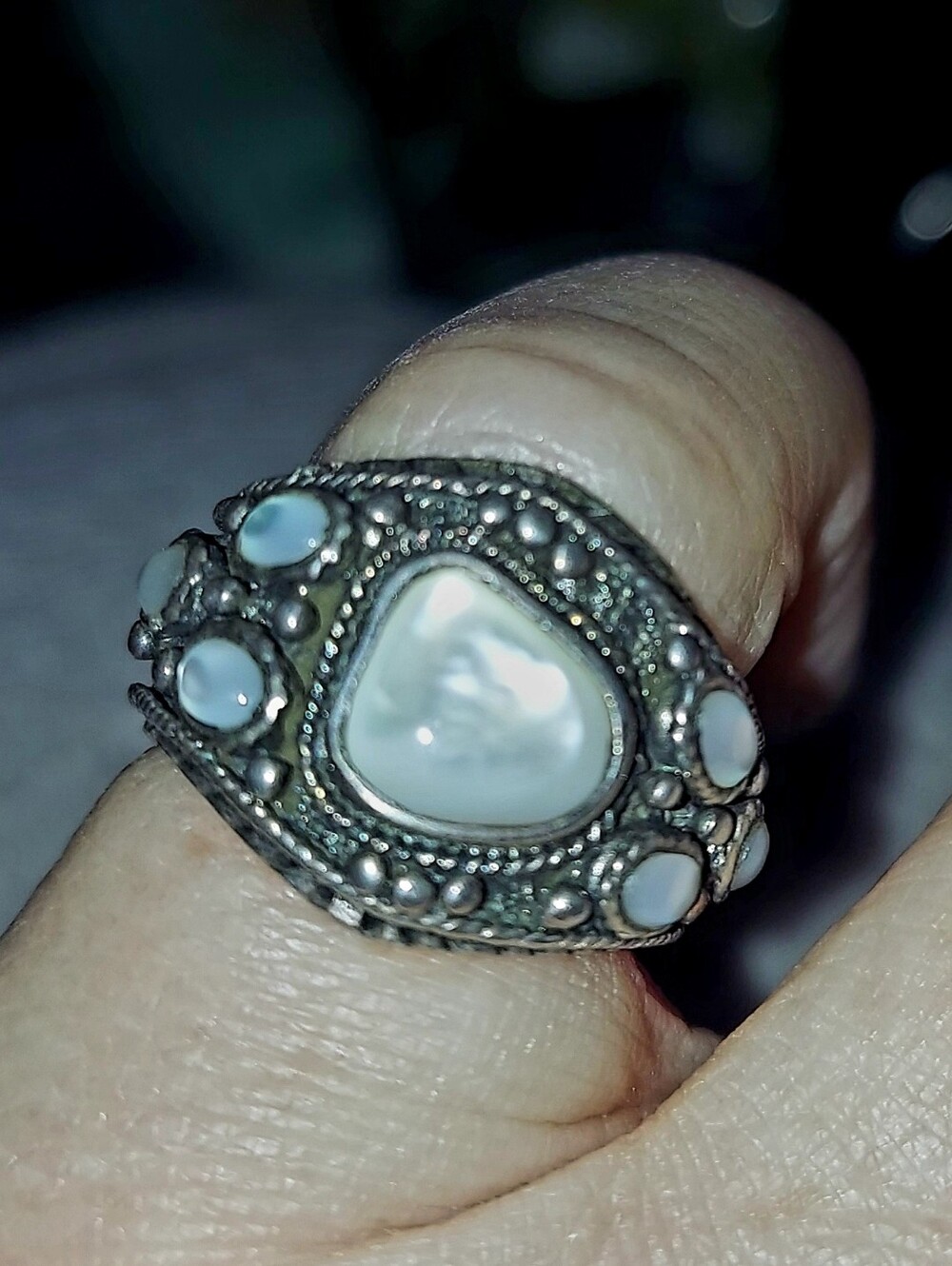 Sterling Silver White Stone Boho Statement Ring